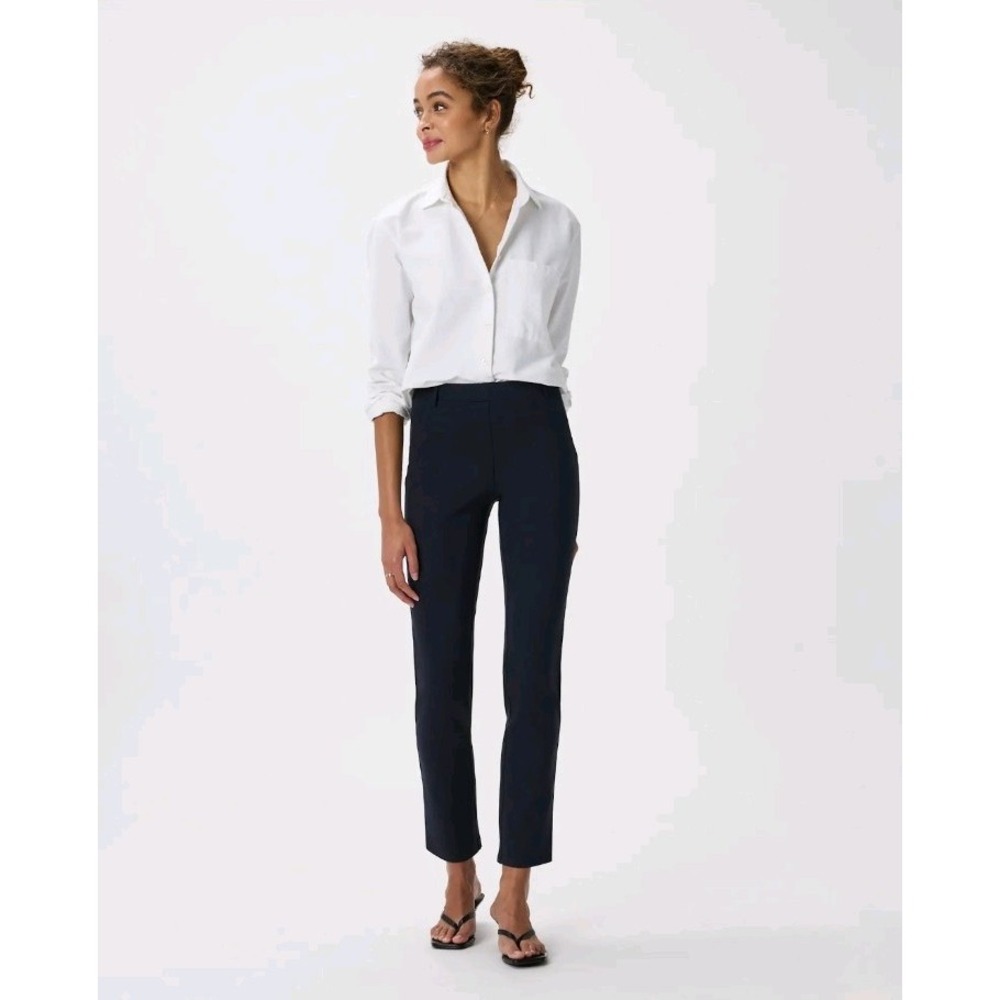 Quince Ultra Stretch Ponte Straight Leg Pants Womens XL Petite Navy Blue Pull On